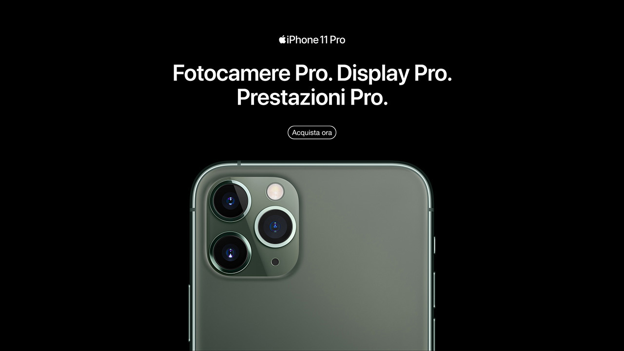 iPhone 11 Pro. Fotocamera Pro. Display Pro. Prestazioni Pro.